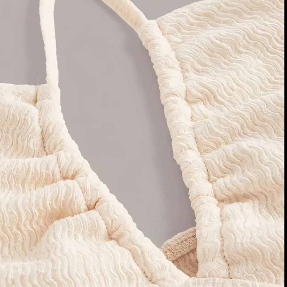 NEW Textured Beige Halter Crop Top Versatile Keyhole Tube Ties A-Line Swing XS - Picture 3 of 10